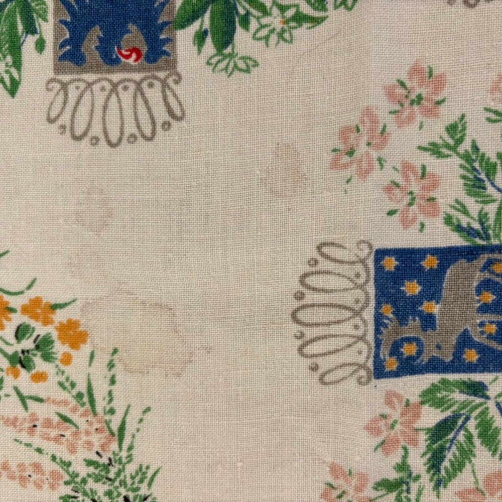 Vintage Swedish printed tablecloth featuring provincial coats of arms and floral - Picture 8 of 9